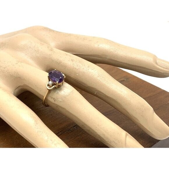 Purple Gemstone Diamond Cocktail Ring 14k Yellow Gold Women’s Estate Size 6.5