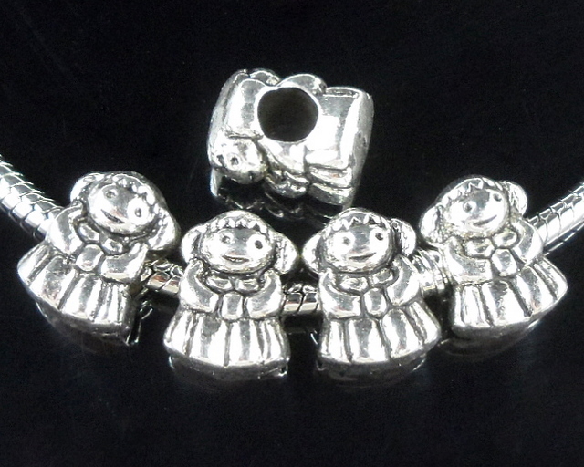 25pcs Tibetan Silver Bulk Girl Charm Beads Fit European Bracelet ZY101