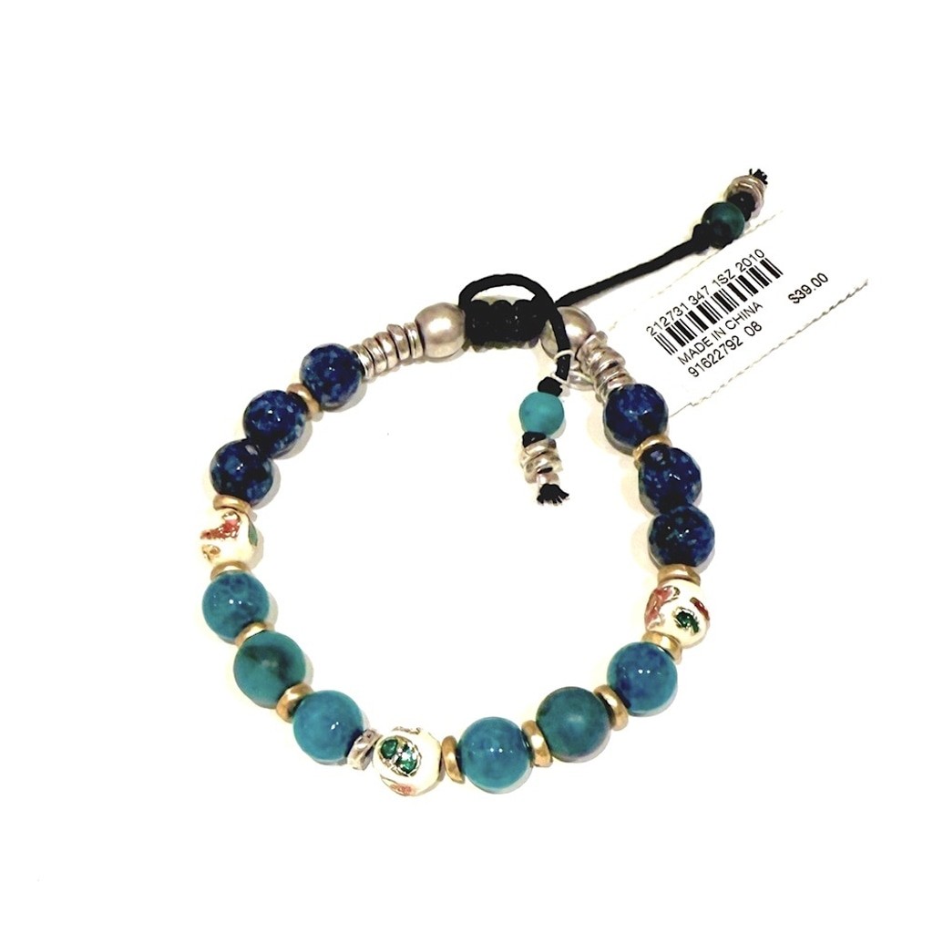 J. JILL | Blue Semi-Precious Stone Beaded Bracelet w Flower Bead Accents | NWT