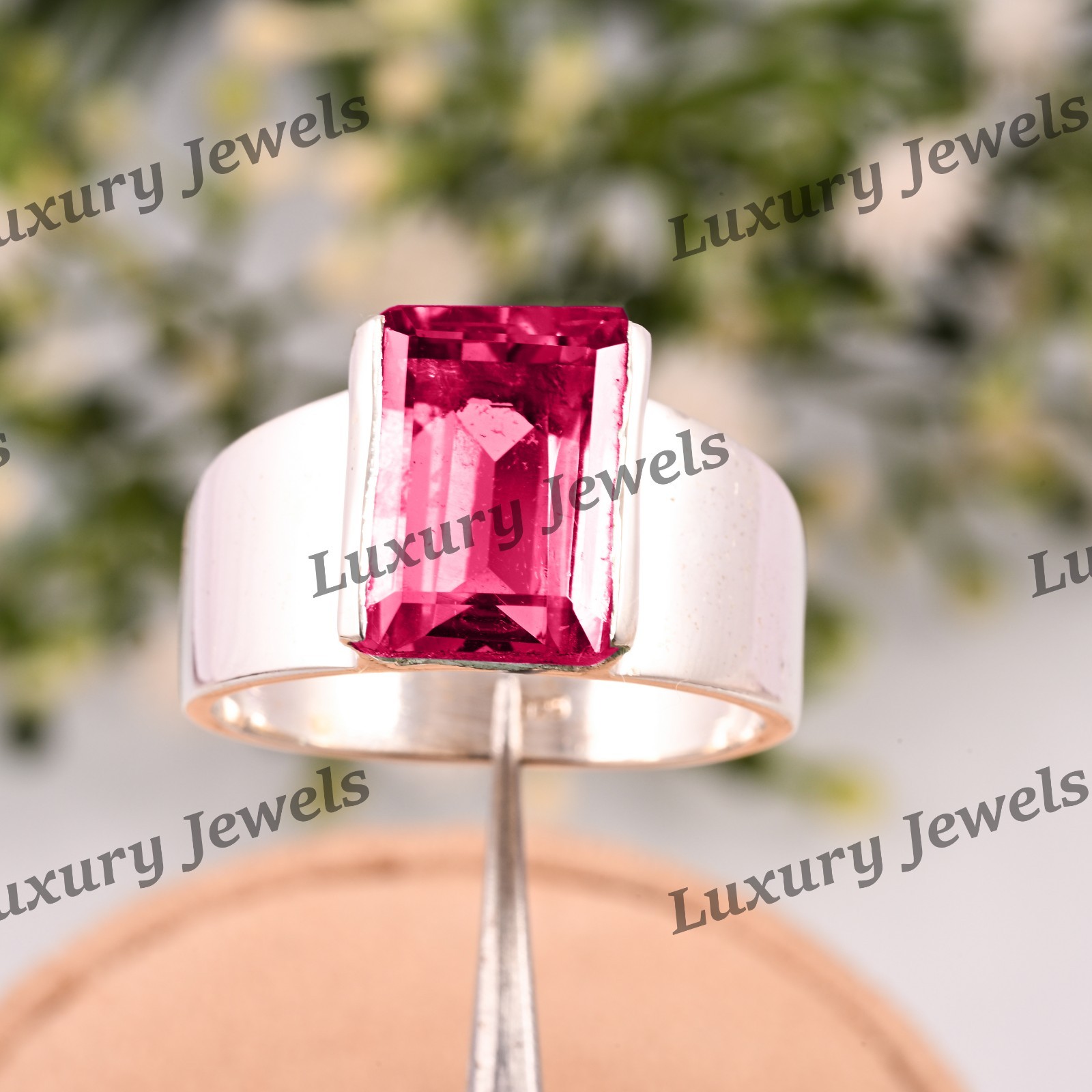 Pink Tourmaline Signet Ring for Men 925 Sterling Silver Handmade