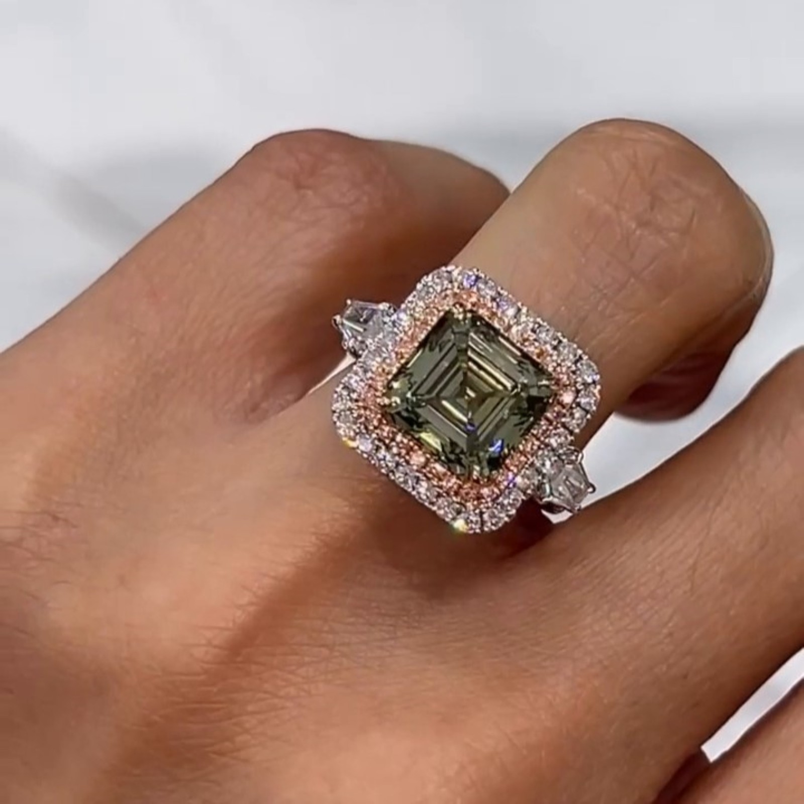 2CT Asscher Cut Cubic Zirconia Double Halo side Baguette Hidden Halo Wedding Her