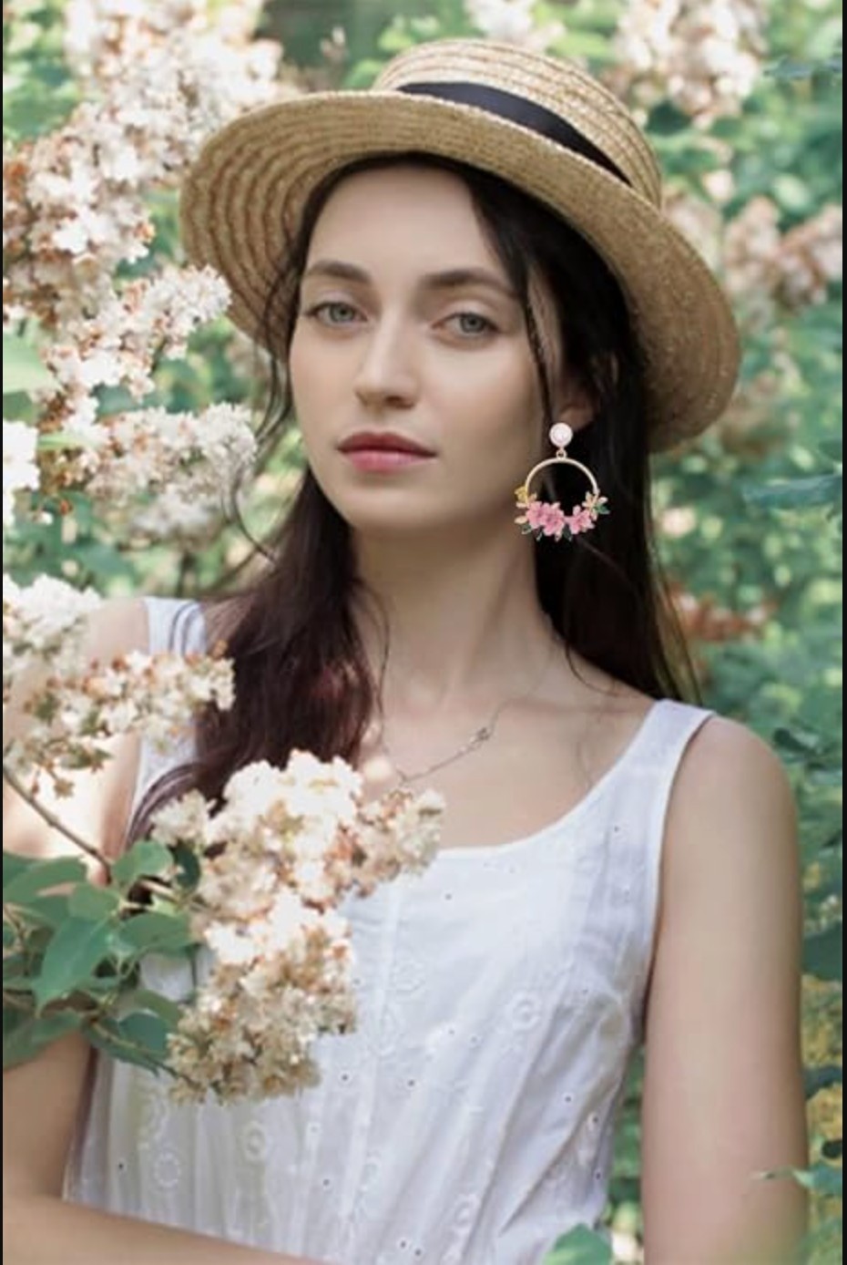 Women Pink Flower Hoop Earrings Pearl Stud Floral Dangle Earrings Gift Jewelry