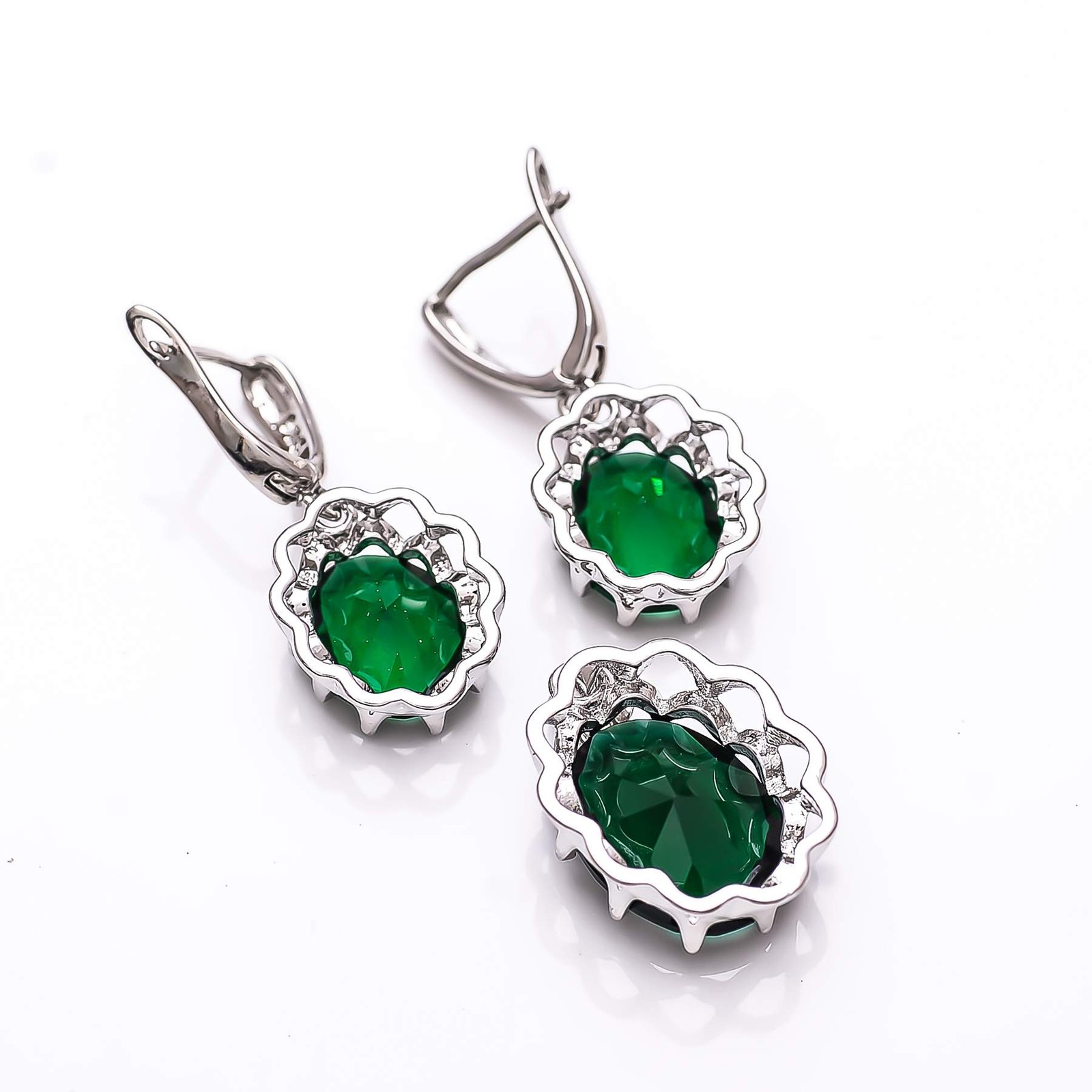 Emerald Simulated 925 Sterling Silver Pendant Earring Set PS8065, Christmas Gift
