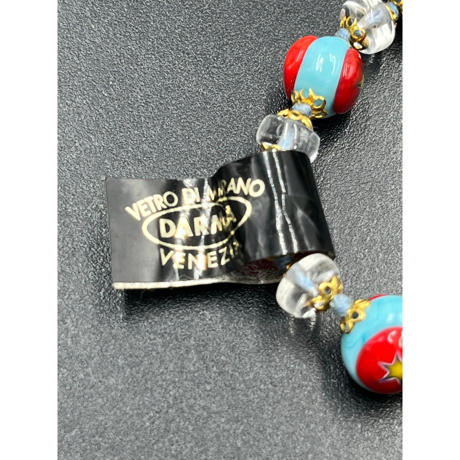 Darma Veiro Murano Venezia Italian Blue Red Glass Yellow Star Bracelet New