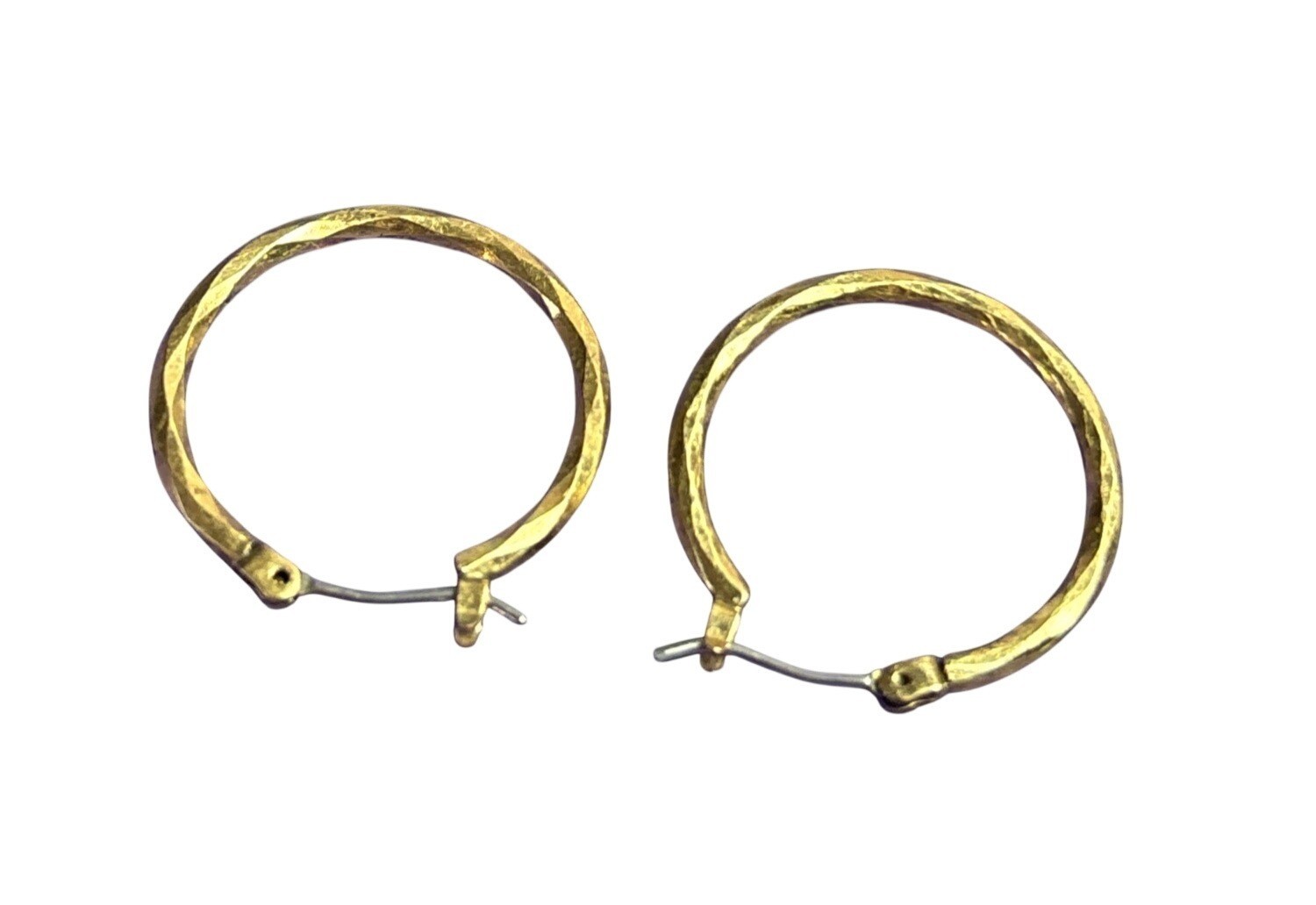 Faceted Textured Goldtone Hoop Earrings 7/8 inch