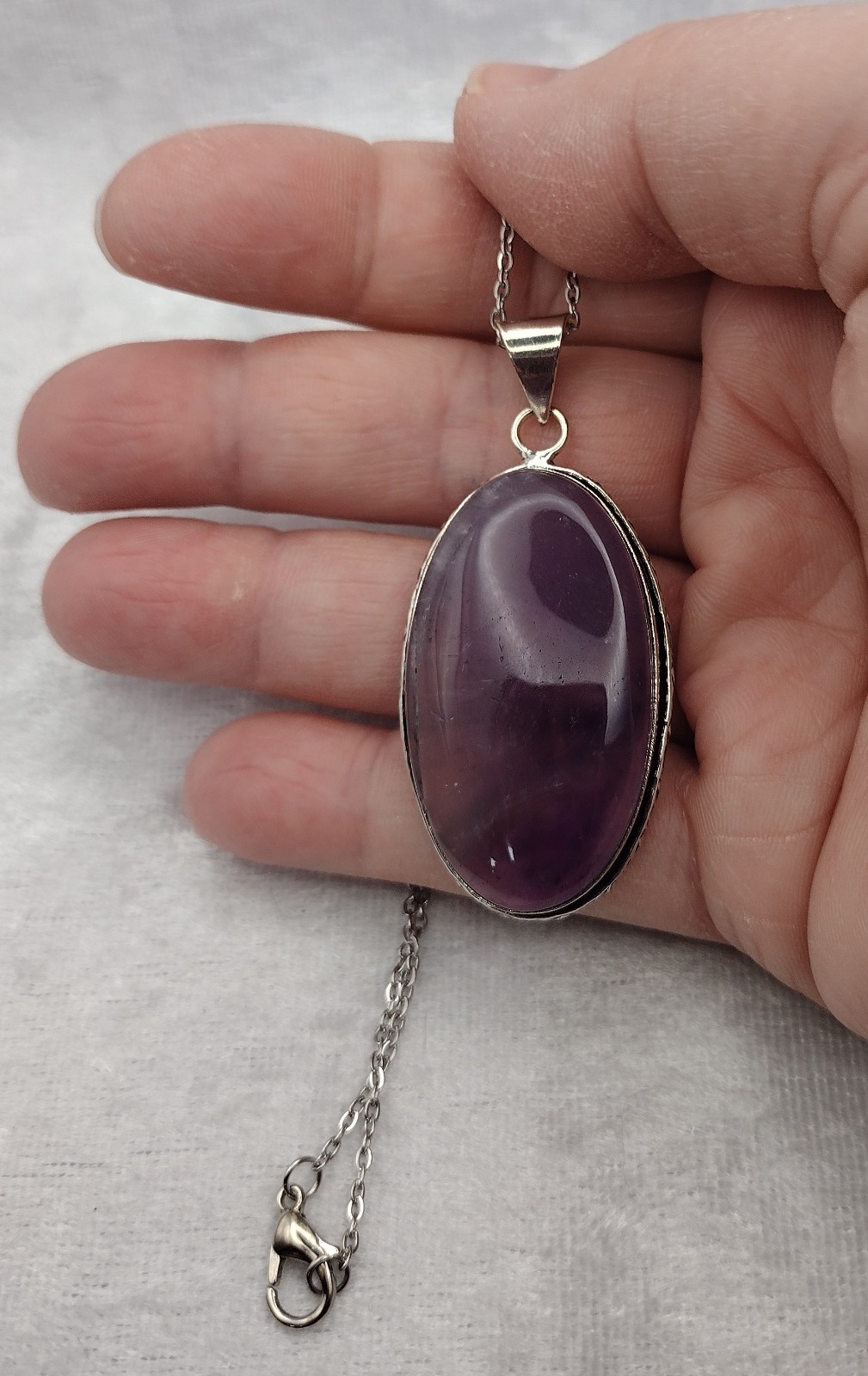 Lavender Amethyst .925 Silver 1.625×1.00″ 18/20″ on Stainless Steel SKU 0015