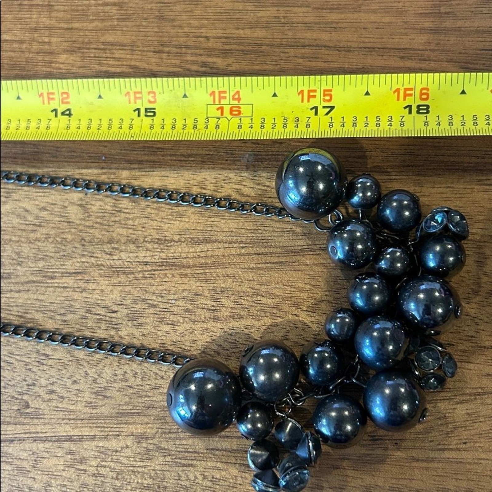 Necklace Black Chrome Balls of Various Size Bold Beaded Statement 36” Unique Fun