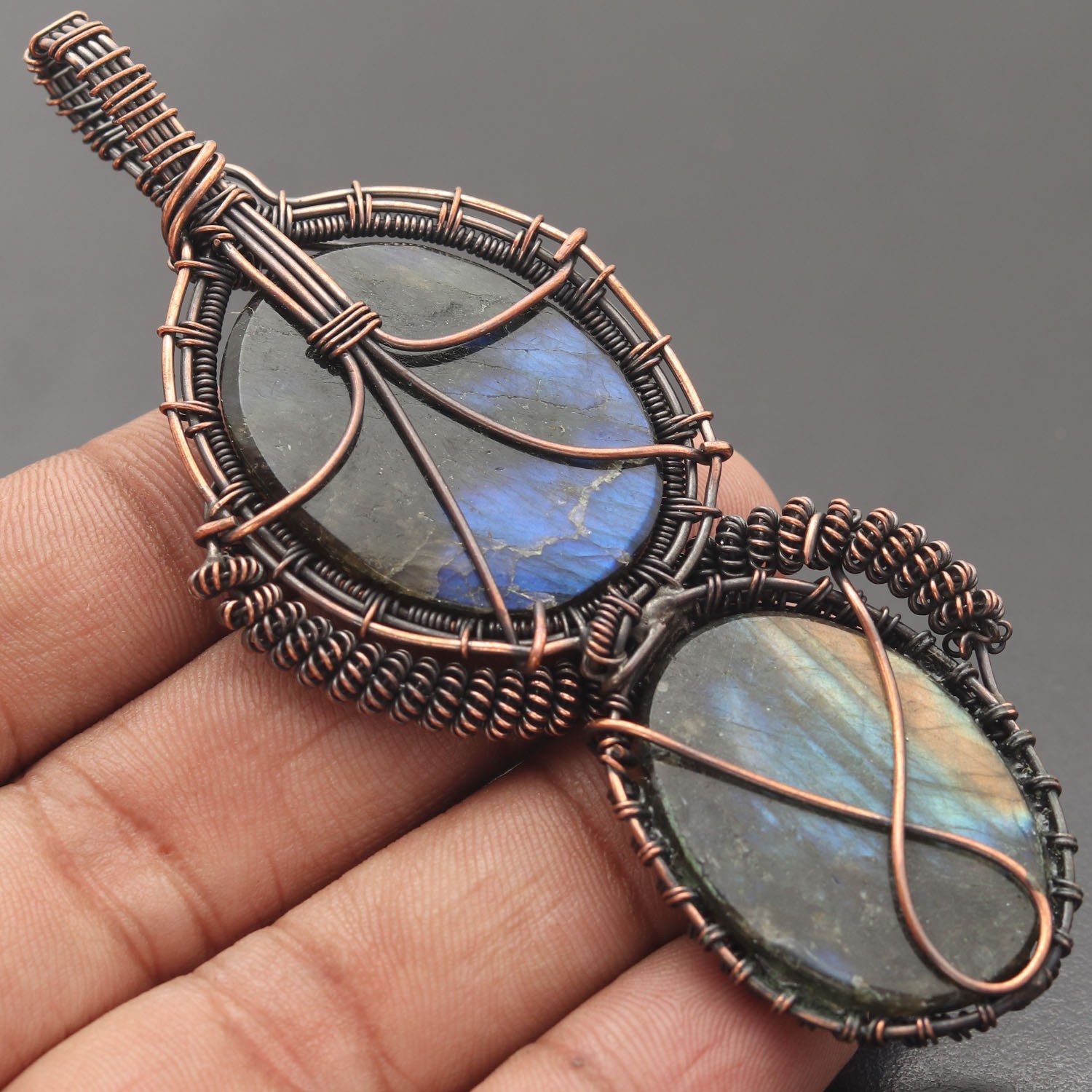 Labradorite Gemstone Copper Wire Wrapped Handmade Pendant Jewelry Gift For Her