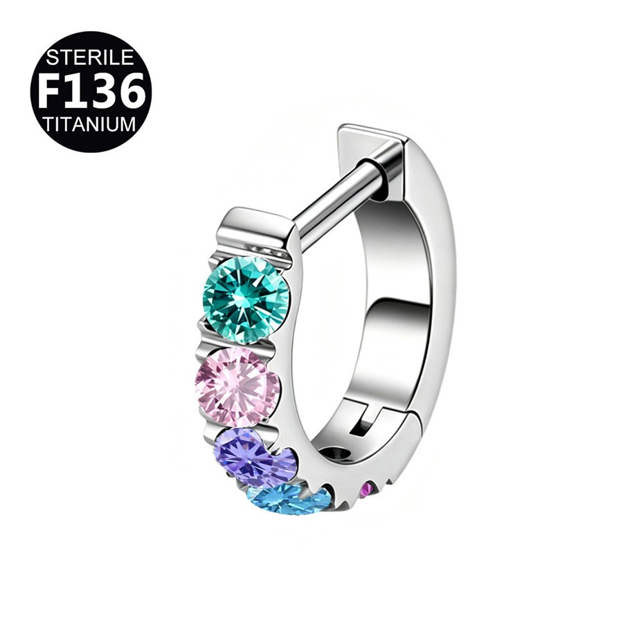 F136 Titanium Clicker 16G CZ Hinged Segment Ring Septum Daith Cartilage Piercing