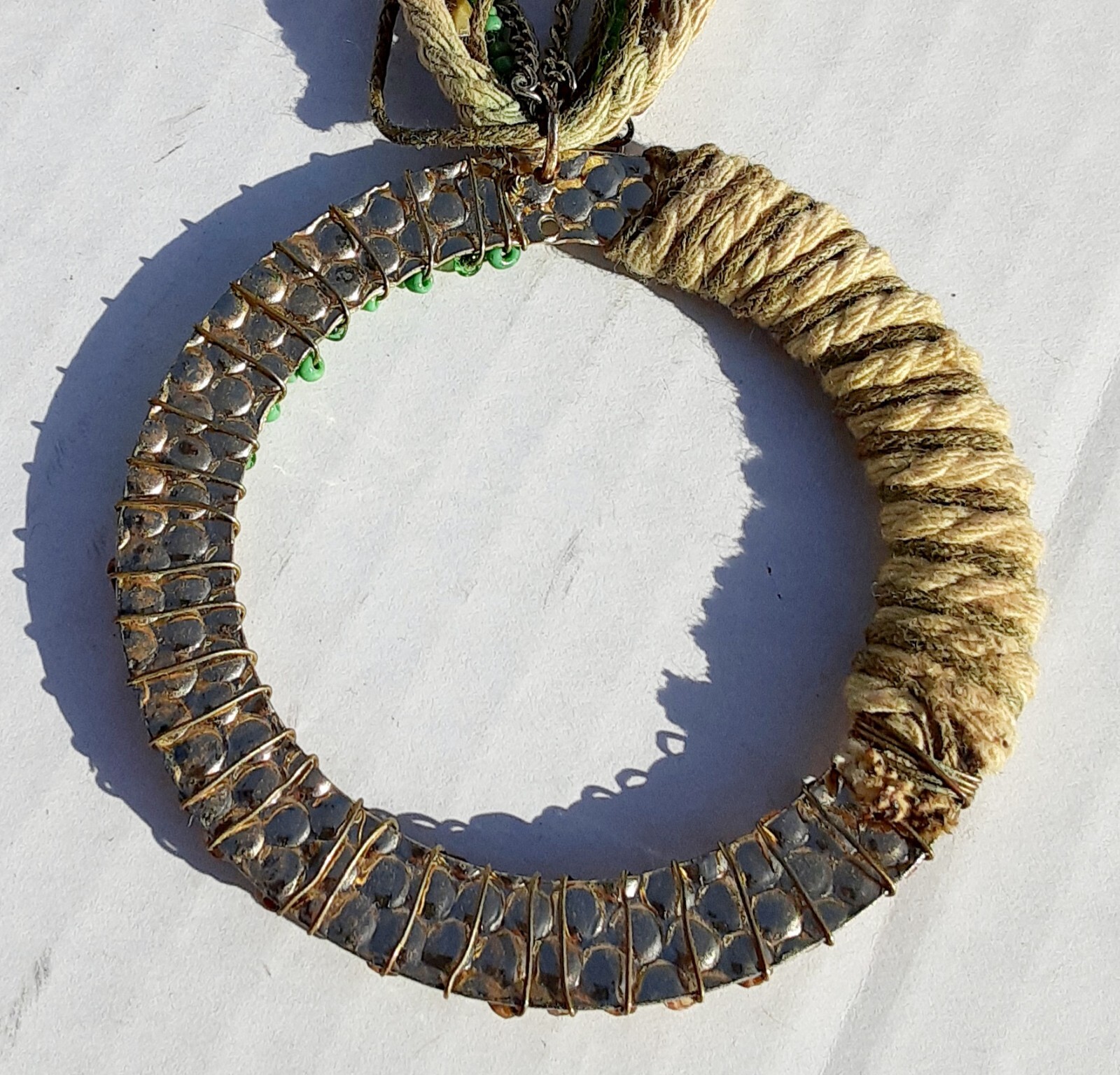 Boho Jewelry Necklace Wire Wrapped Pendant Layered Wood Unique Rare