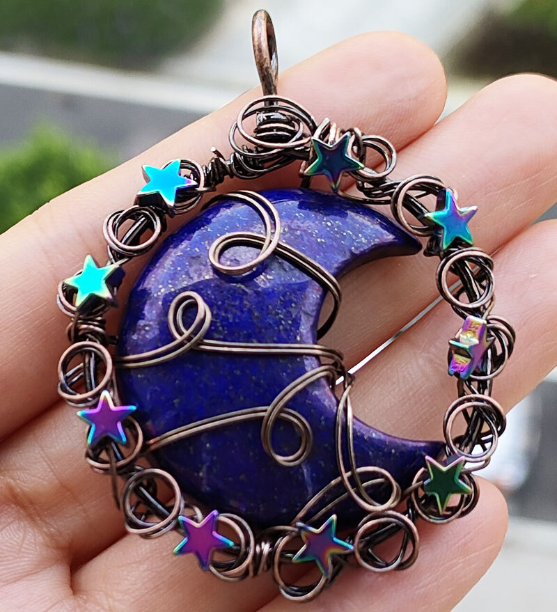 5pcs Lapis Lazuli Gems Moon Star Pendants Magic Reiki Healing Chakra Amulet