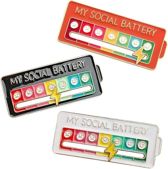 Funny Social Battery Slider Pin – 7-Mood Expression Badge, Cute Interactive Pin