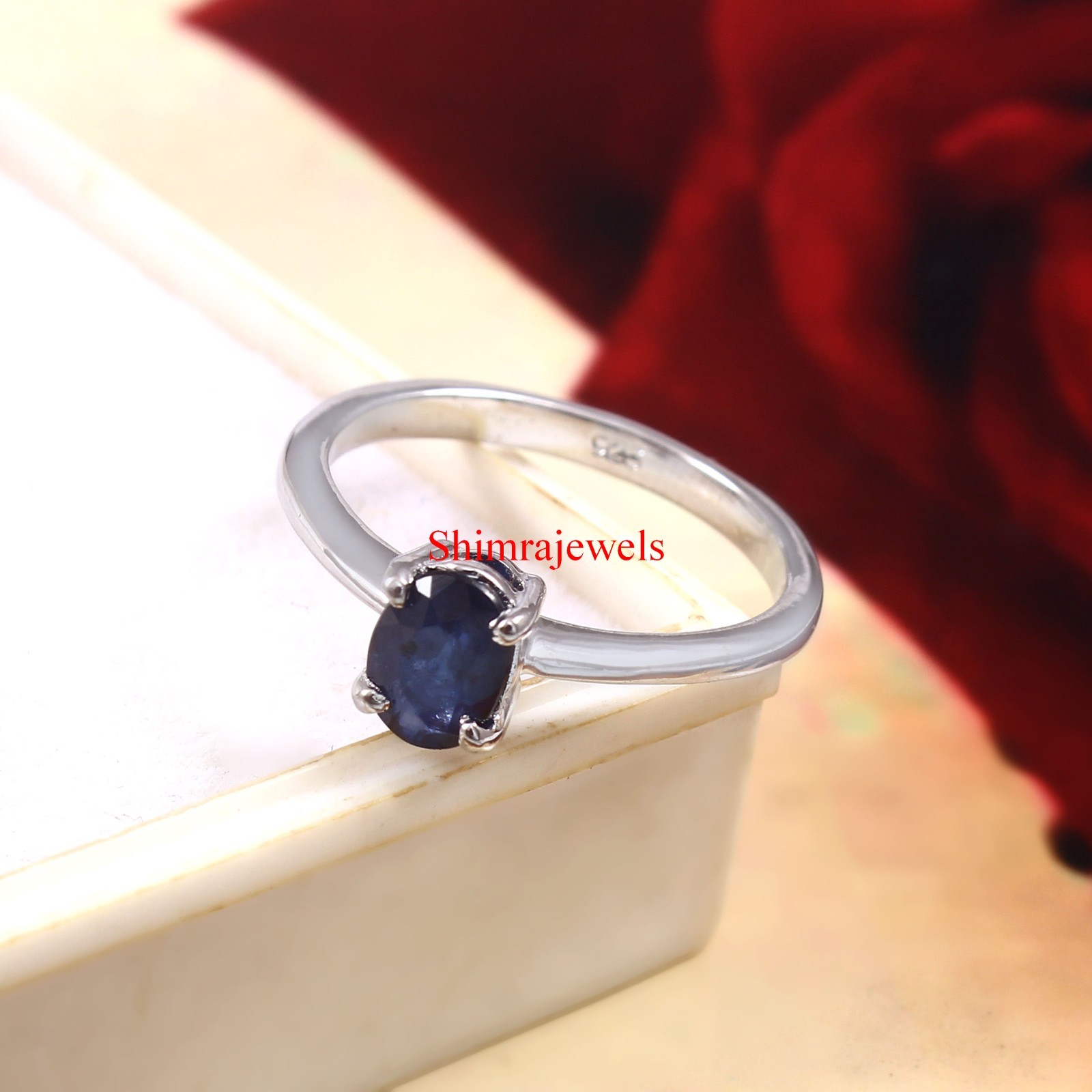 Heated Sapphire Gemstone With 18k White Gold Plated Silver Women’s Ring #186