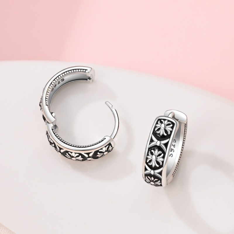 PANDACH 925 Sterling Silver Antique Style Hoop Earrings For Women Men Jewelry