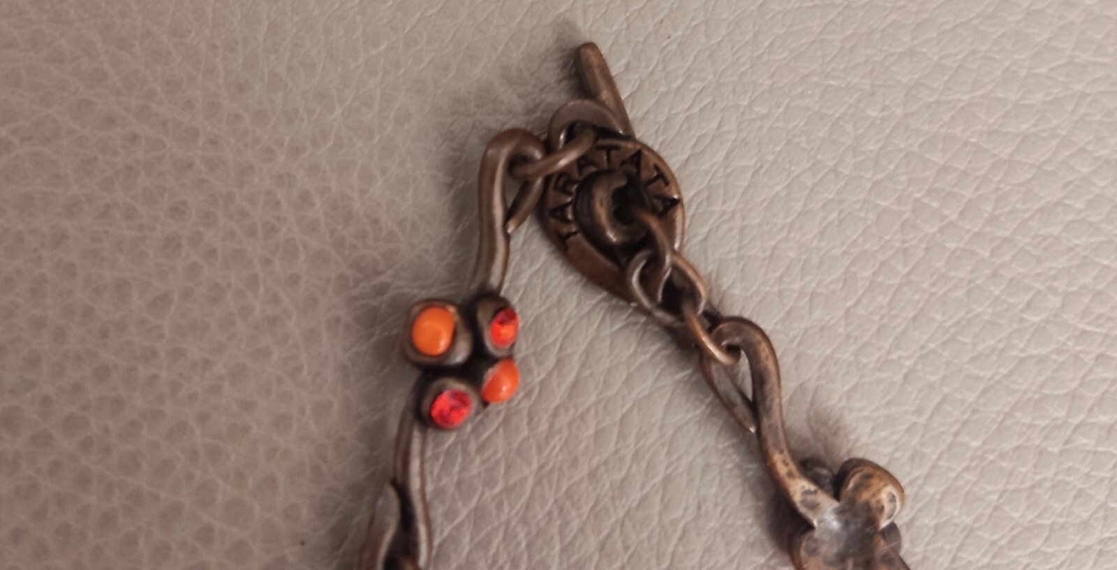 Vintage TaraTata France Fashion Custom Jewelry Necklace Orange Stones 18″ Long