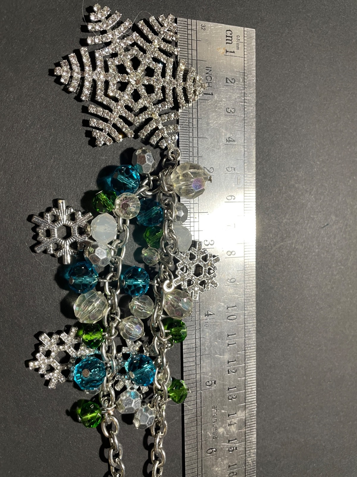 Pier 1 Snowflake Necklace Bracelet Set 19-21″ Holiday Christmas Rhinestone Charm