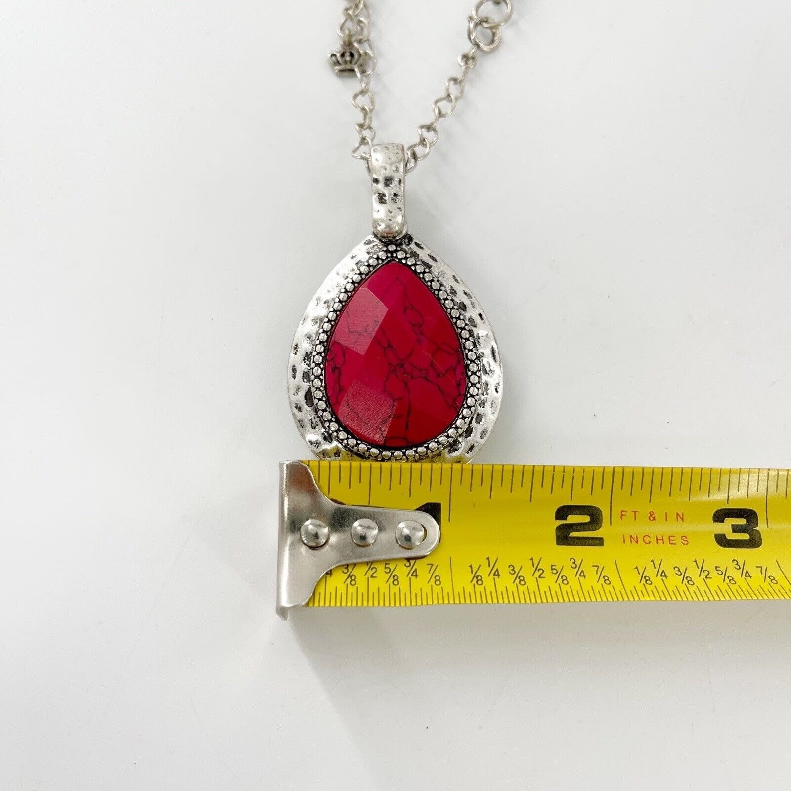 Shiny Rose Crystal Pendant Chain Necklace Costume Pink Oval Silver Reversible