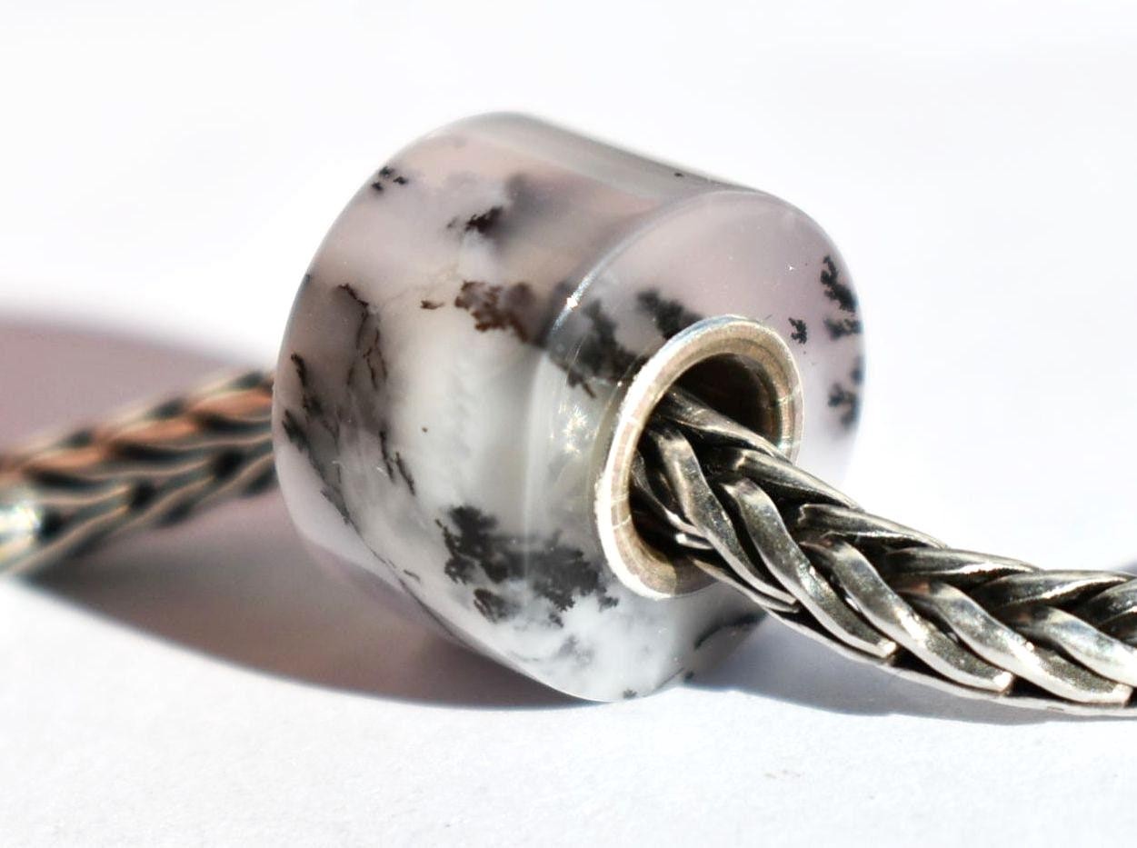 Dendritic Agate wheel charm bead 12.7mm, full silver core for European bracelet