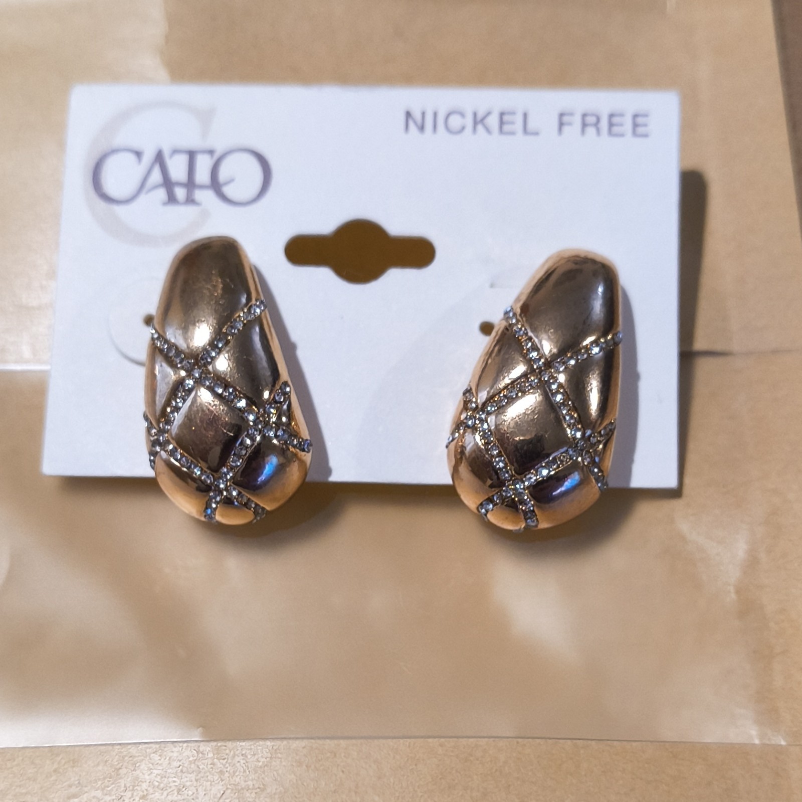 Cato Nickel-Free Gold Tone Metal Oval Stud Earrings, Butterfly Closure, No Stone