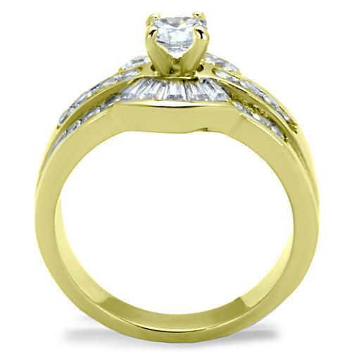 14k Yellow Gold Plated Round Baguette Fan Engagement Ring