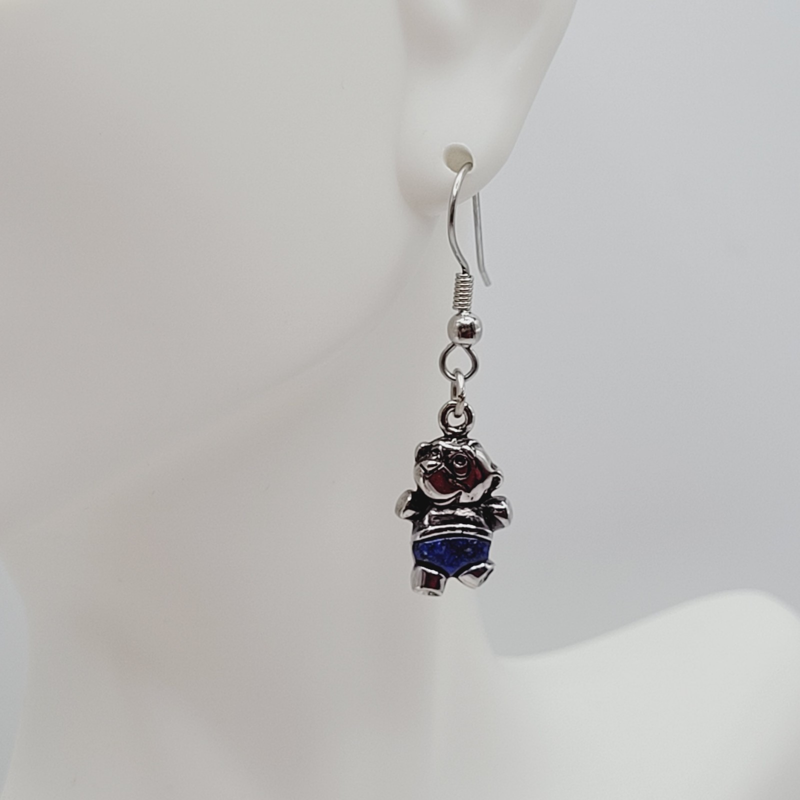 SW Waldeck Johnson Teddy Bear Lapis Lazuli Silver Tone Pierced Hook Earrings