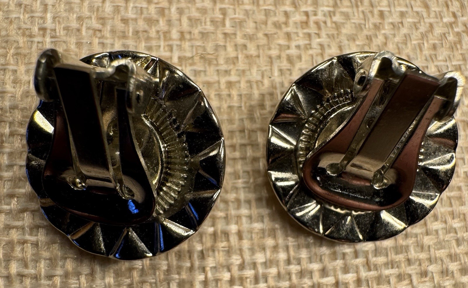 Vintage Round Brownish Amber Crystal Halo Clip-On Stud Earrings Silver Tone 1 in