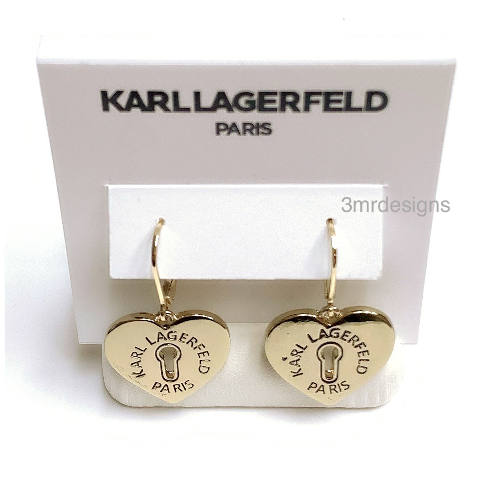 NWT Karl Lagerfeld HEART KEY HOLE 12-K Gold Plated Brass Drop Earrings