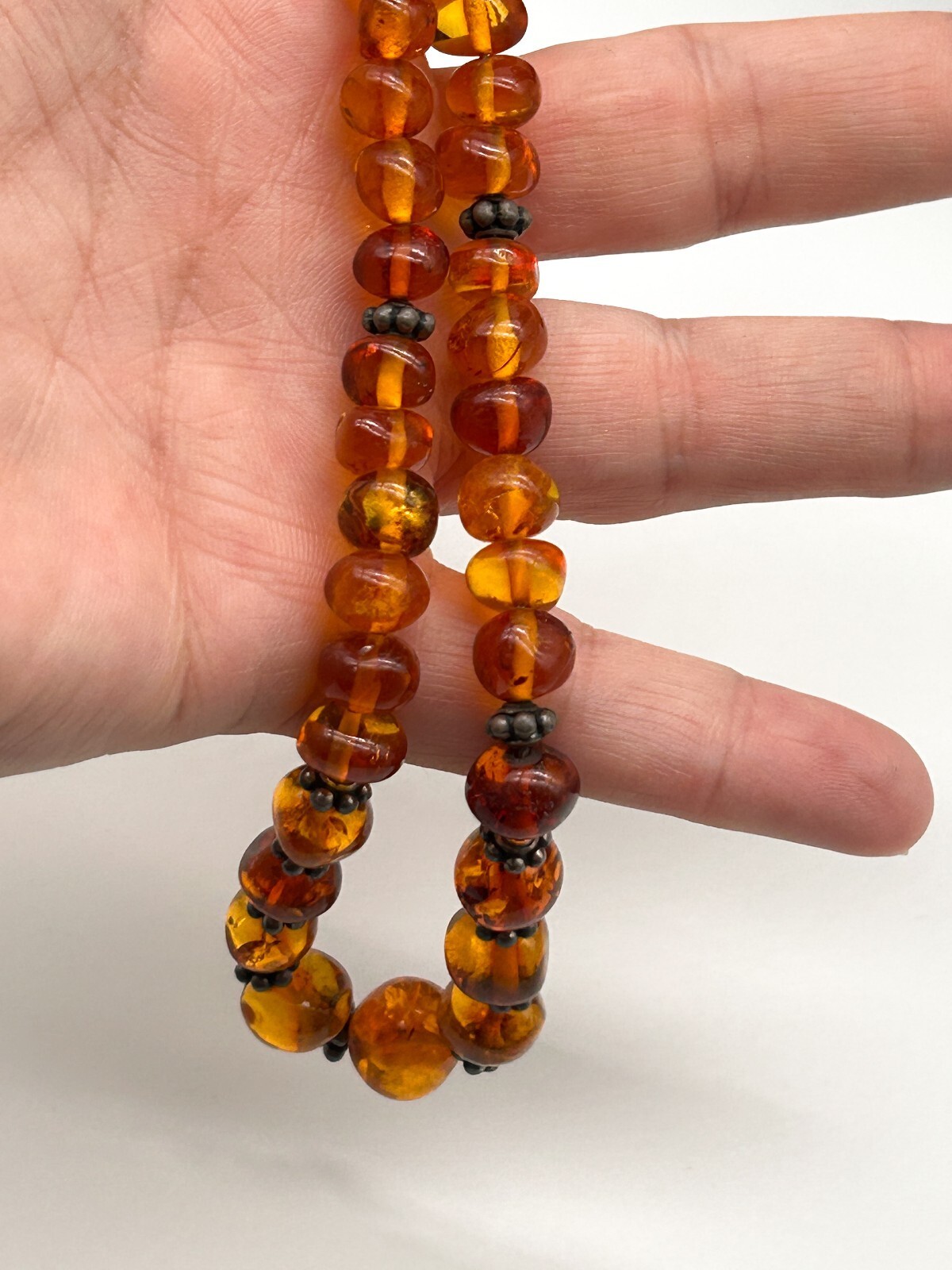Vintage Baltic Amber Bead Necklace Graduated Honey Cognac Amber 18”