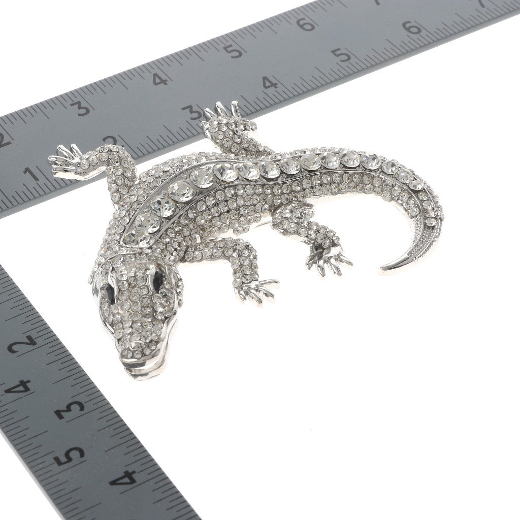 Silver Tone Alloy Metal Large Alligator Rhinestone Brooch P1626-SCL