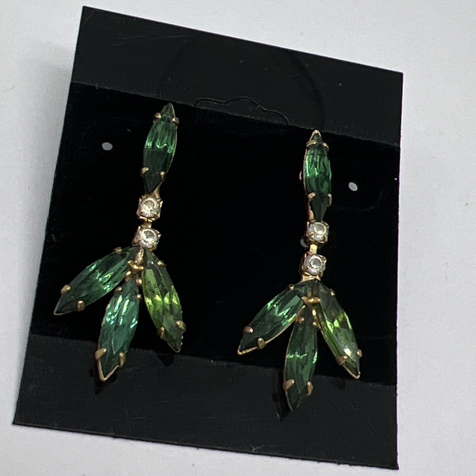 Green & Multicolor Crystal Rhinestones Pierced Earrings Set 2 Pairs