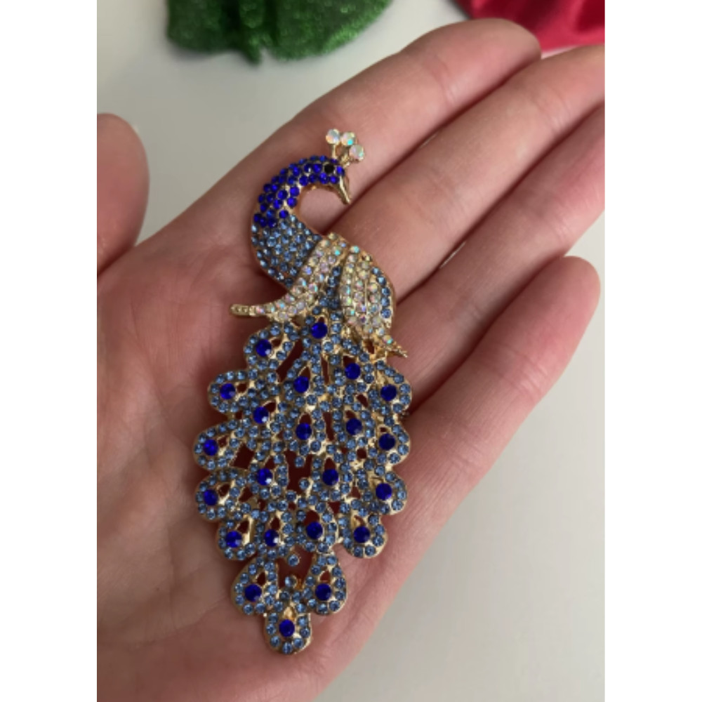 Vintage Style Peacock Bird Blue Rhinestone Crystal Cyan Bird Brooch Pin Pendant