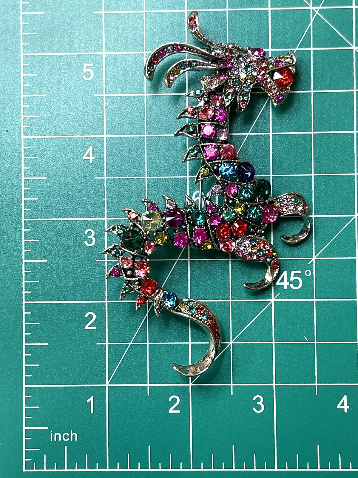 NWOT Dragon Brooch Lapel Pin Multicolor Rhinestone Crystal Fairytale Fantasy