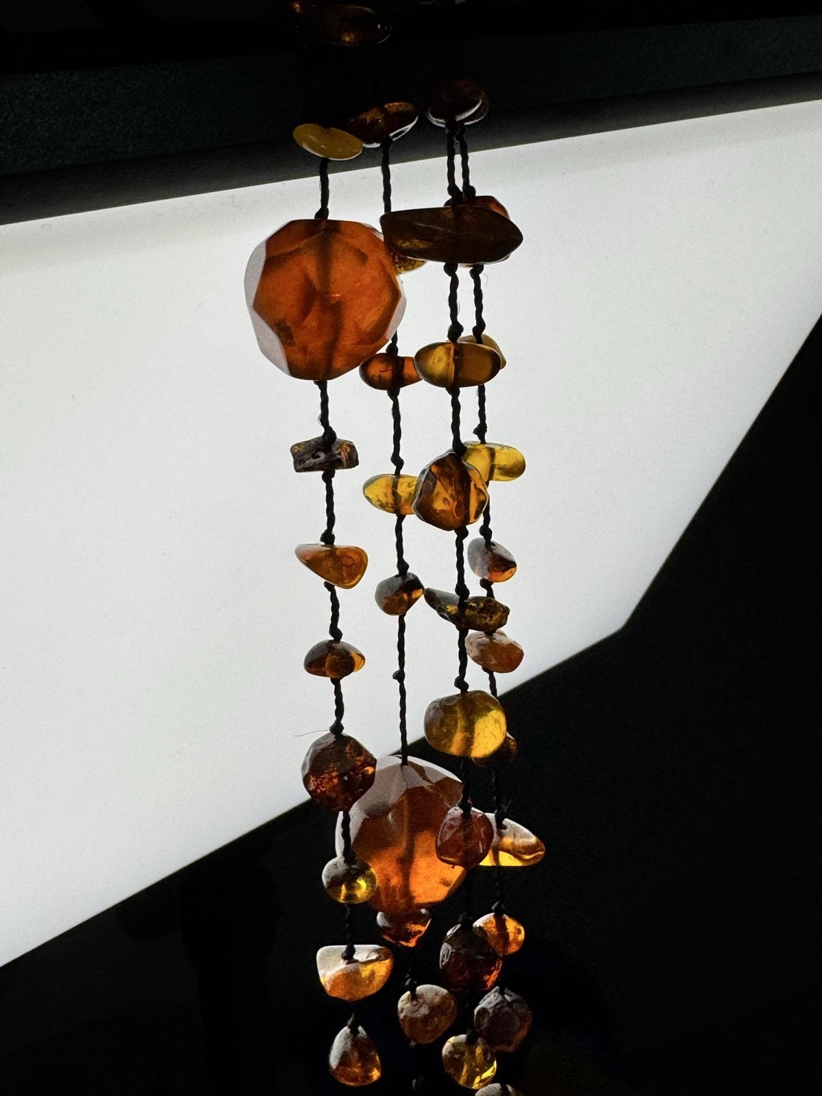 Amber Beaded Layered Statement Necklace Brown Multi Strand Toggle Clasp Natural