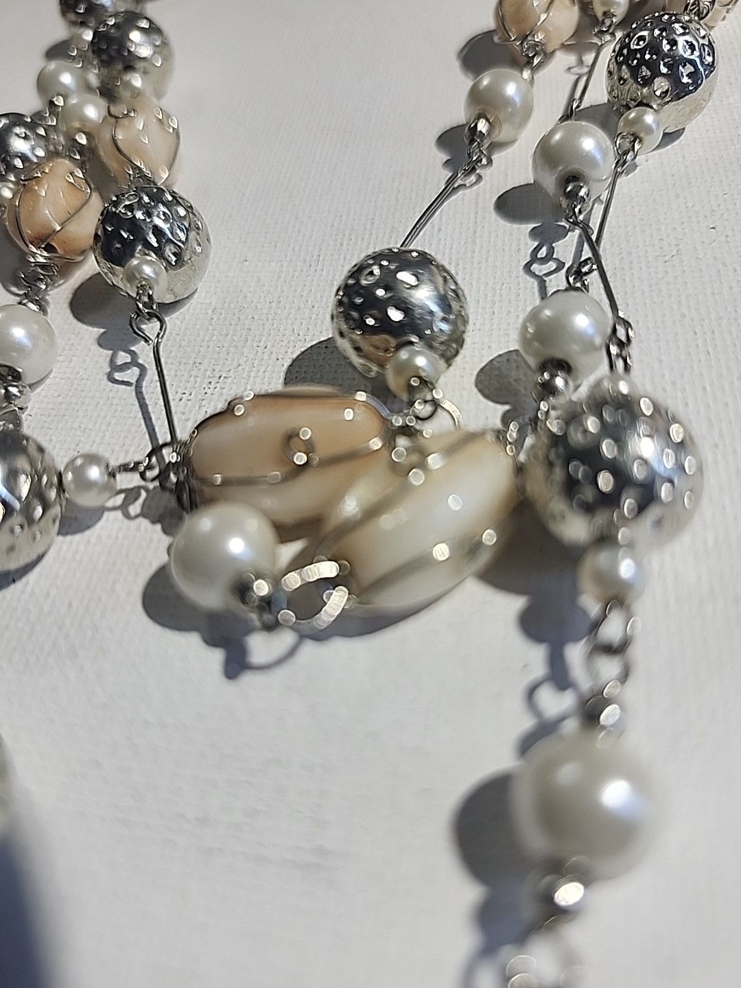 Cream and Silver Tone NecklaceJewelry Set LOT of 2