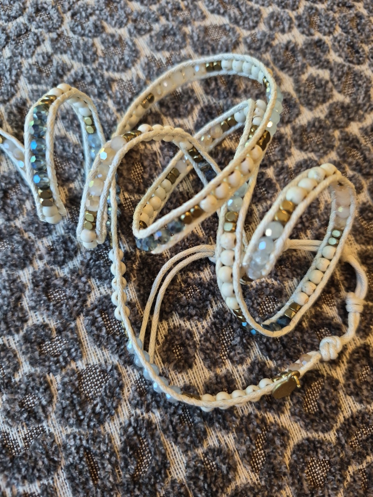 Liv Thai Boho Blue, Cream, Gold, & Gray Hues Faceted Bead Wrap Bracelet