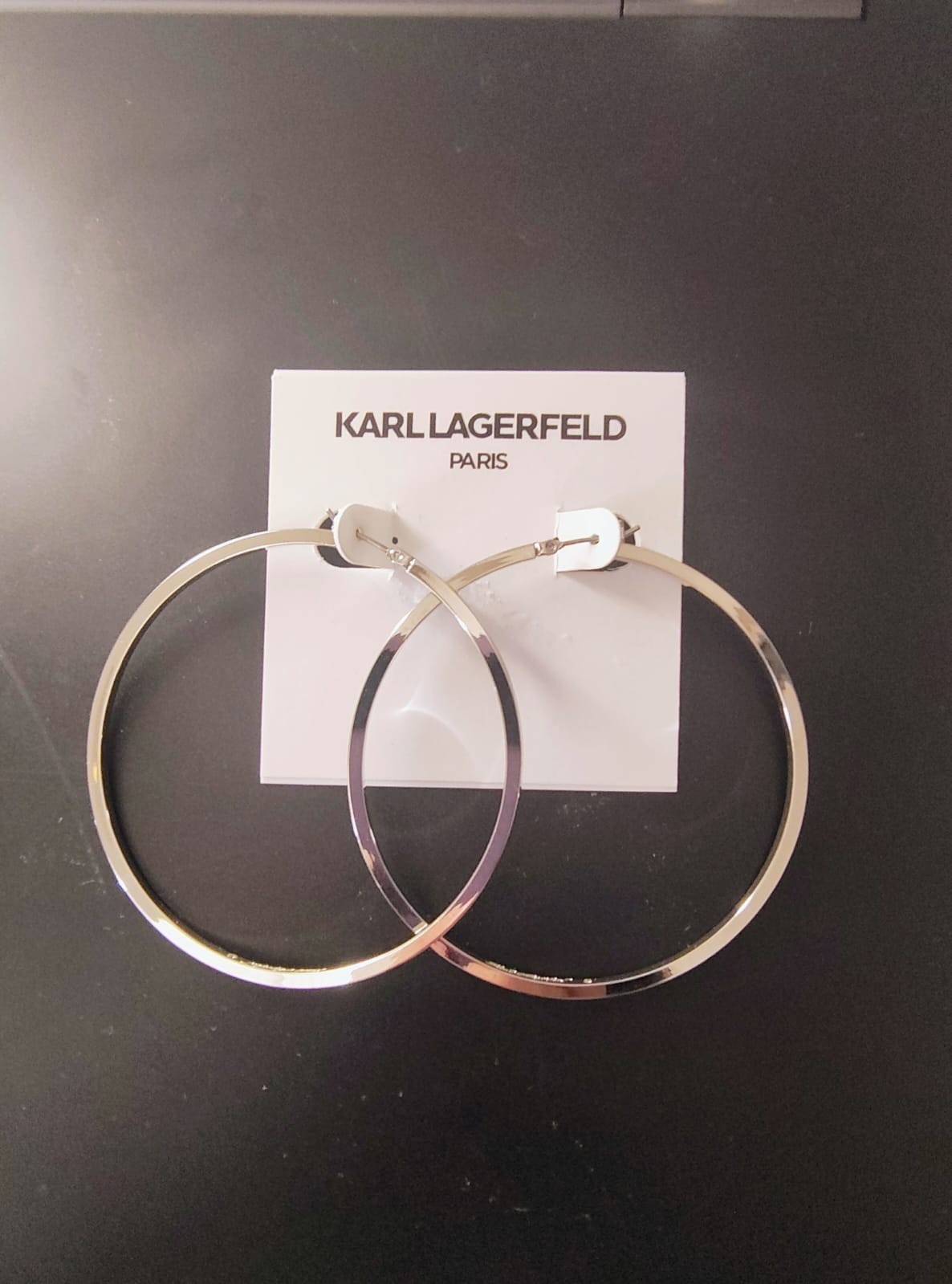 Karl Lagerfeld Paris Large Hoop Earrings 2.4” Silver-Tone Mixed Metal Click-Top