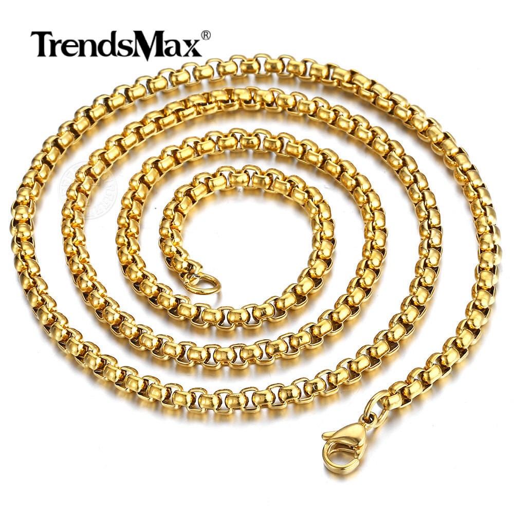 4mm Gold Plated Stainless Steel Round Box Chain Necklace Choker Unisex Link