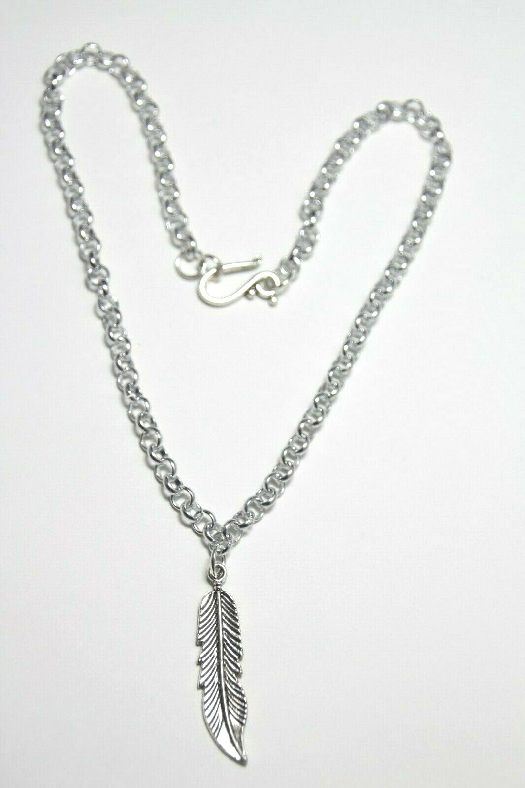 Feather Charm Southwest Pewter Pendant Stainless Steel Chain Necklace 18″
