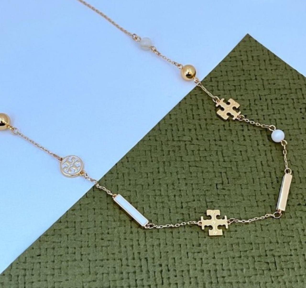 New Burch Elegant Gold and White Women’s Long Necklace with Pouch Size:97cm