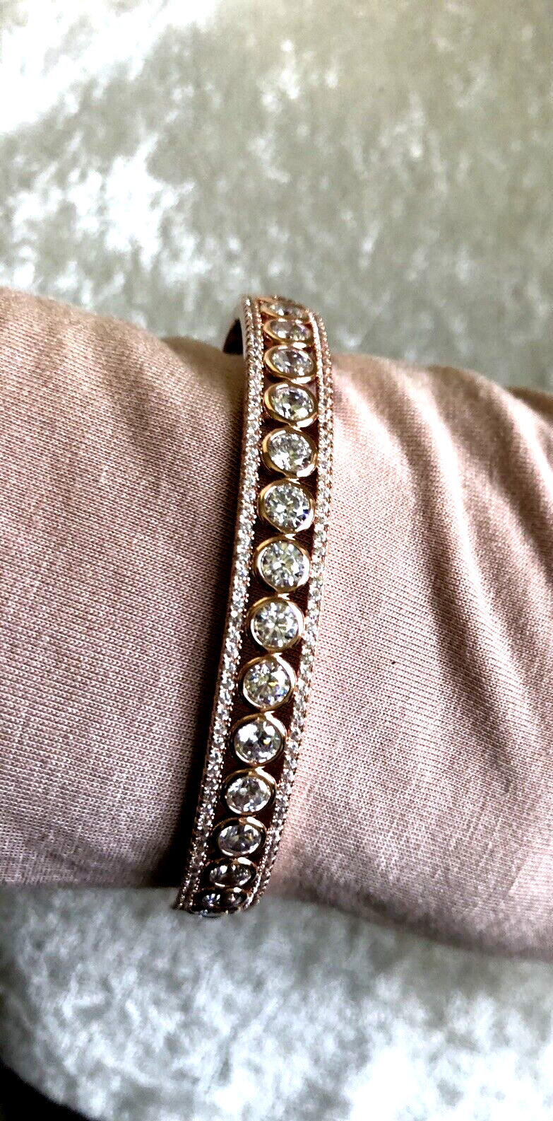 DIAMONIQUE CZ x JENNIFER MILLER HINGED BANGLE 14K GOLD PLATED SS, AVG (M4417-24)