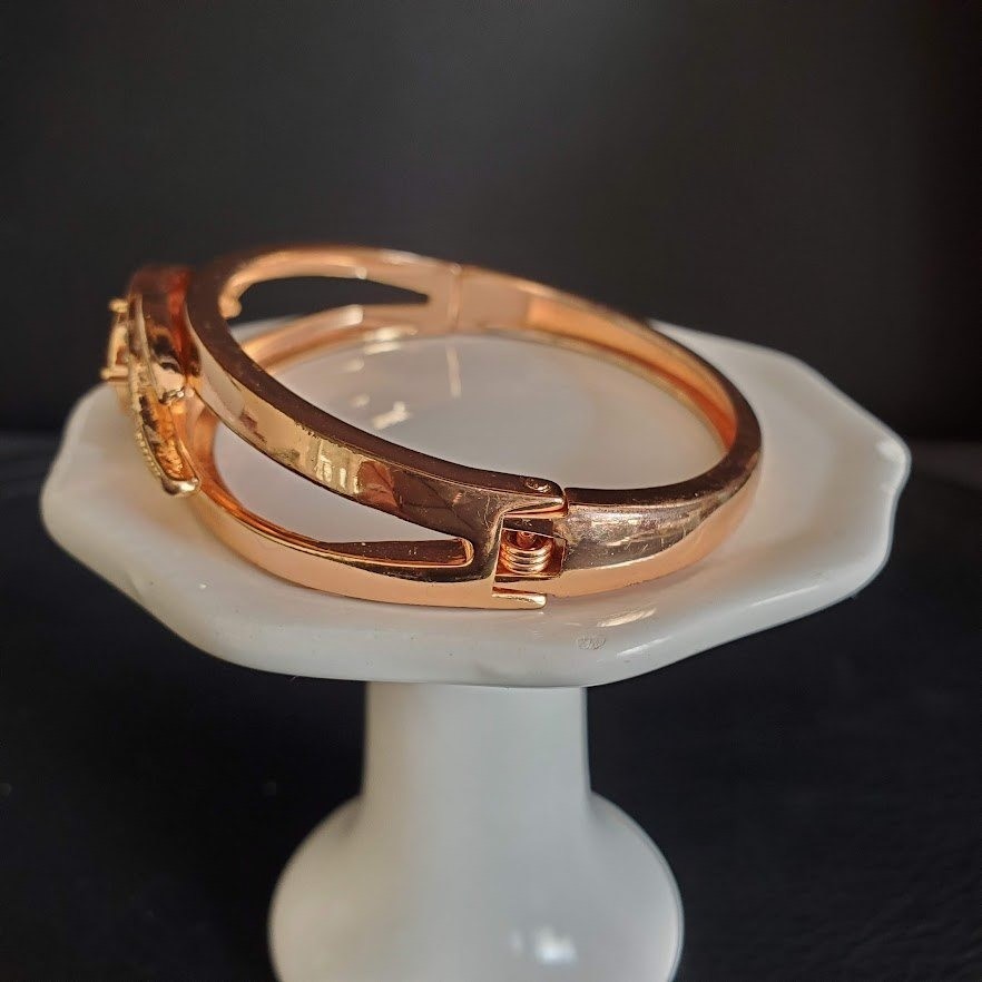Rose Gold Tone Evil Eye Hinged Bangle Bracelet Purple Stone Rhinestone 7 Inch