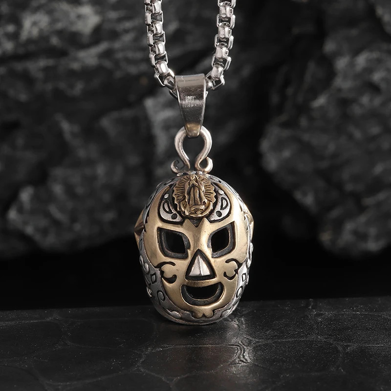 Lucha Libre Wrestler Luchadores Mask Necklace Jewelry 2-Tone Sports Pendant