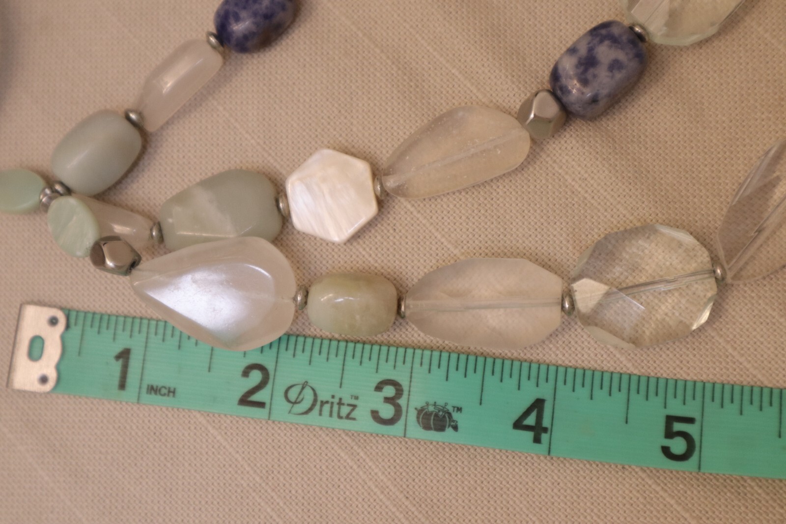 Women Loft Necklace Triple Stand Silver Color Whit Lucite Glass Light Color