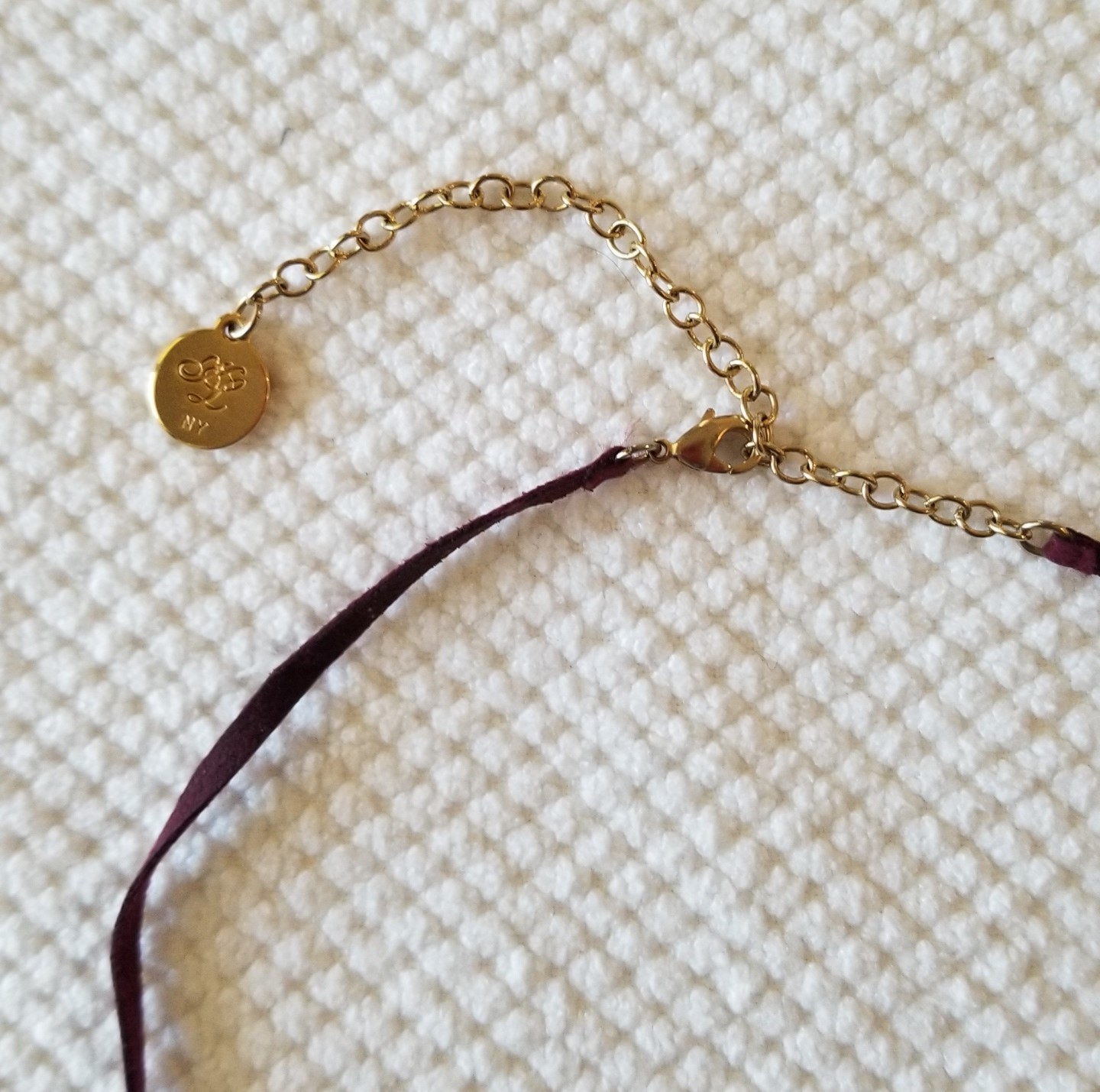 Karl Lagerfeld KL Signed Cord Lariat Stone & Chain Tassel Choker Necklace