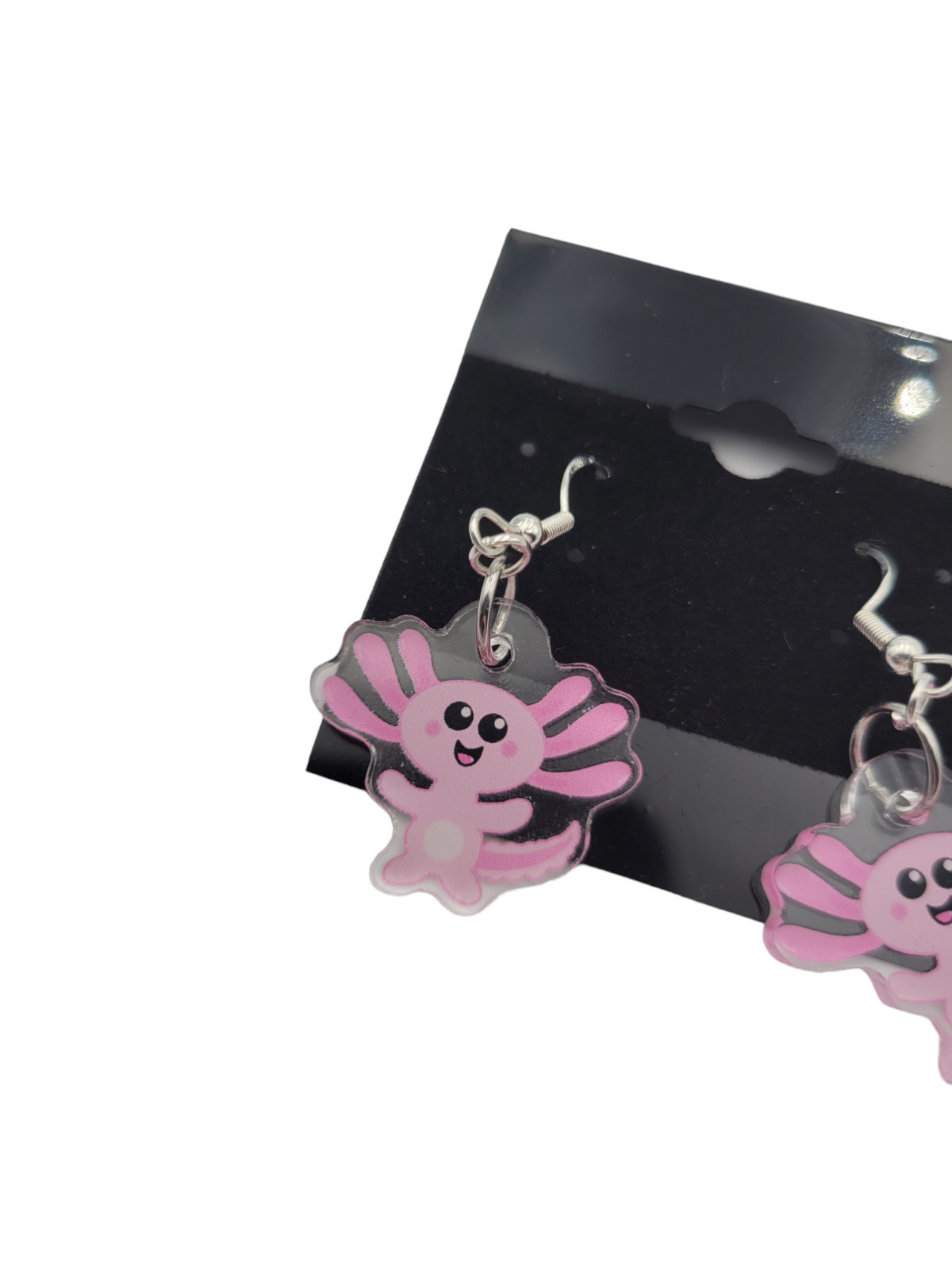 Adorable Axolotl Acrylic Dangle Earrings with Sterling Hooks 1″ x .8″