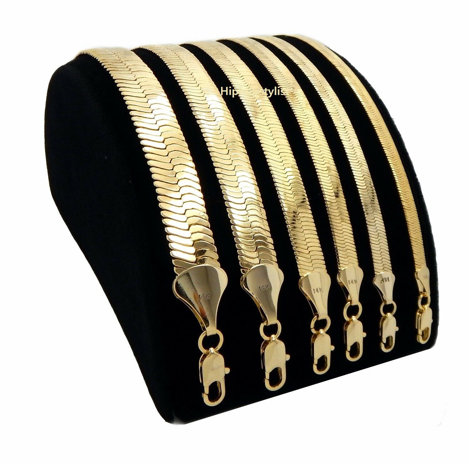 Flat Herringbone Chain 14K Gold Finish 3mm to 11mm 16″ 18″ 20″ 24″ 30″ Necklace