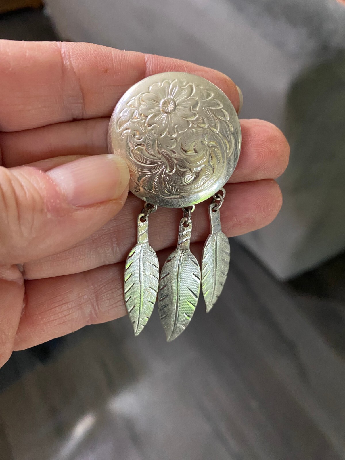 Montana Silversmiths Sterling Silver Plate Pin Broch Flower Filigree Feathers