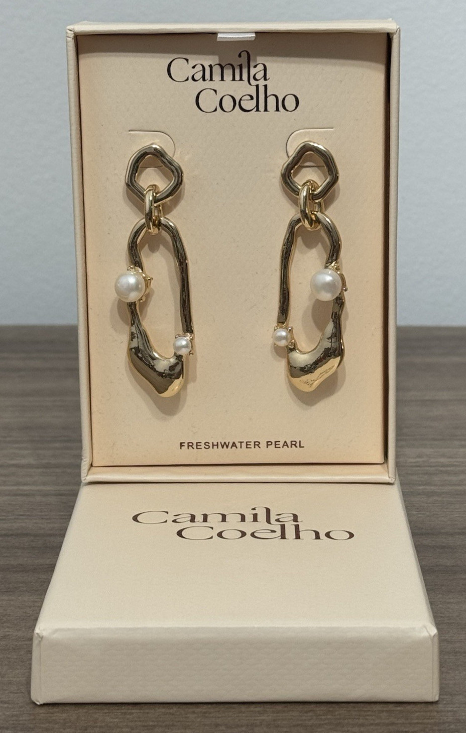 Camila Coelho Gold Plated Freshwater Pearl Statement Earrings – Brand New