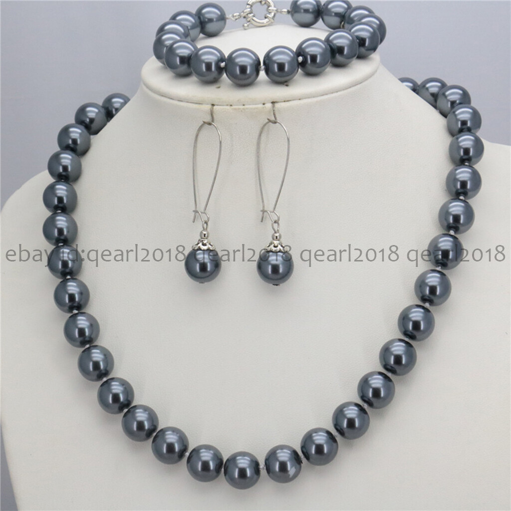 8/10/12mm South Sea Shell Pearl Round Beads Necklace Bracelet Earrings Set 18”