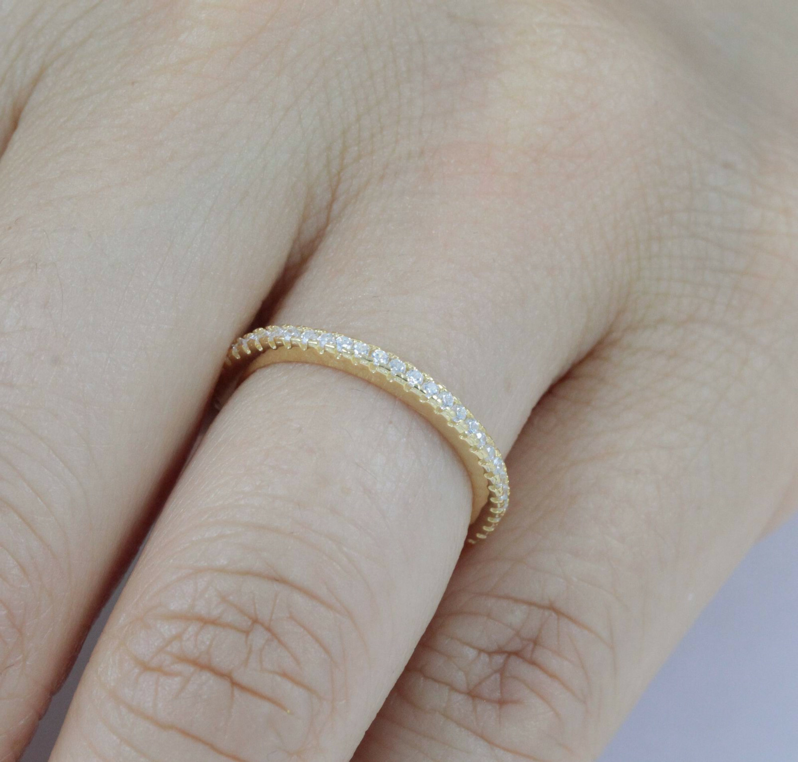 1.2mm Eternity Yellow Gold Plate 925 Sterling Silver CZ Band Ring 1-15 ML1413Y